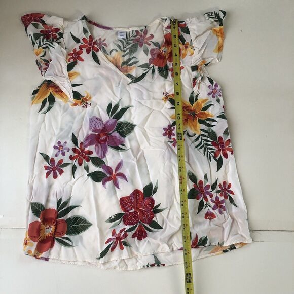 Old Navy Women’s White Floral Ruffle Flutter Short Sleeve Tropical Top Medium - Picture 7 of 14